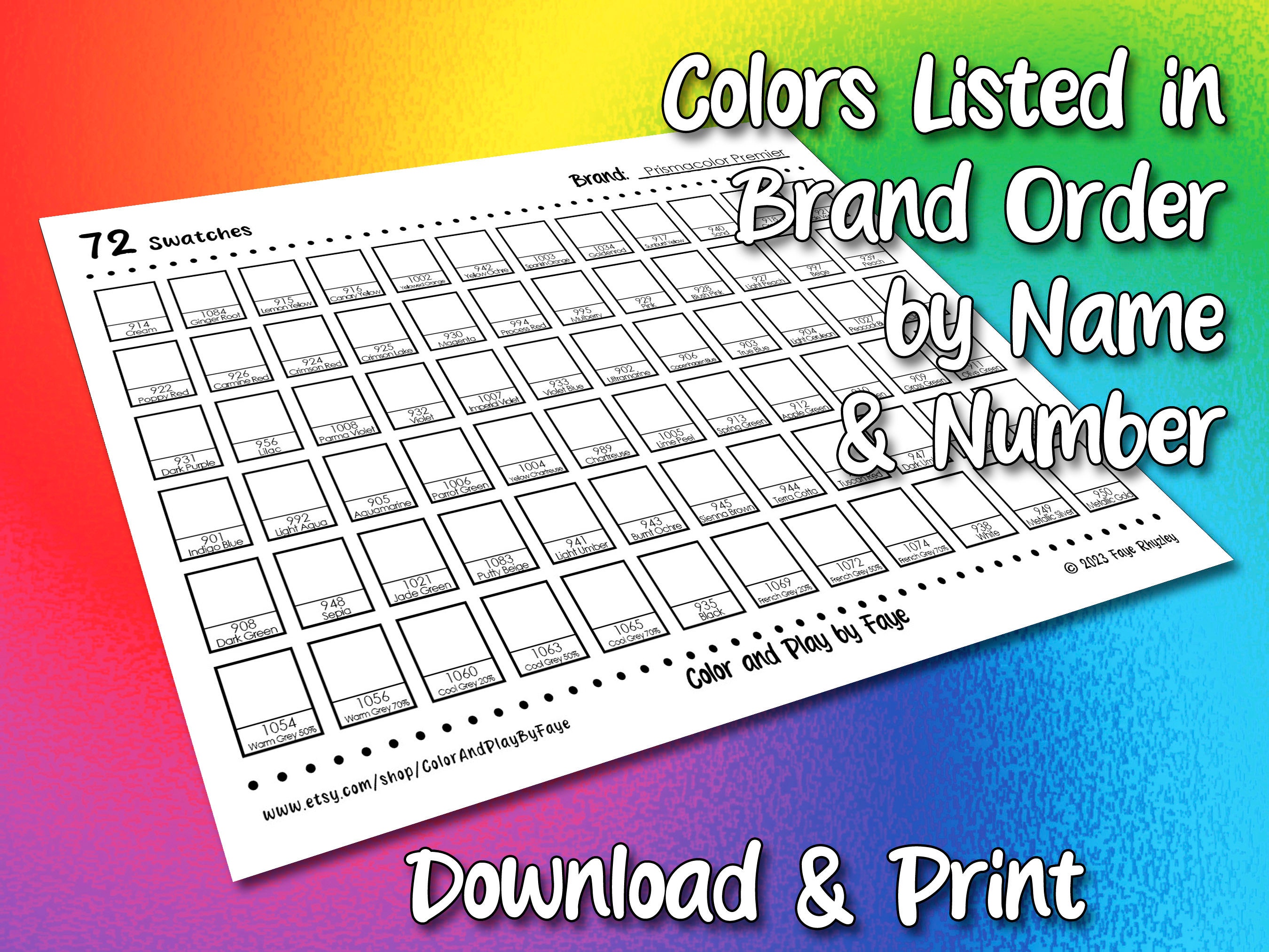Prismacolor Premier 72 Swatch Page DIY Colored Pencil Charts Download ...
