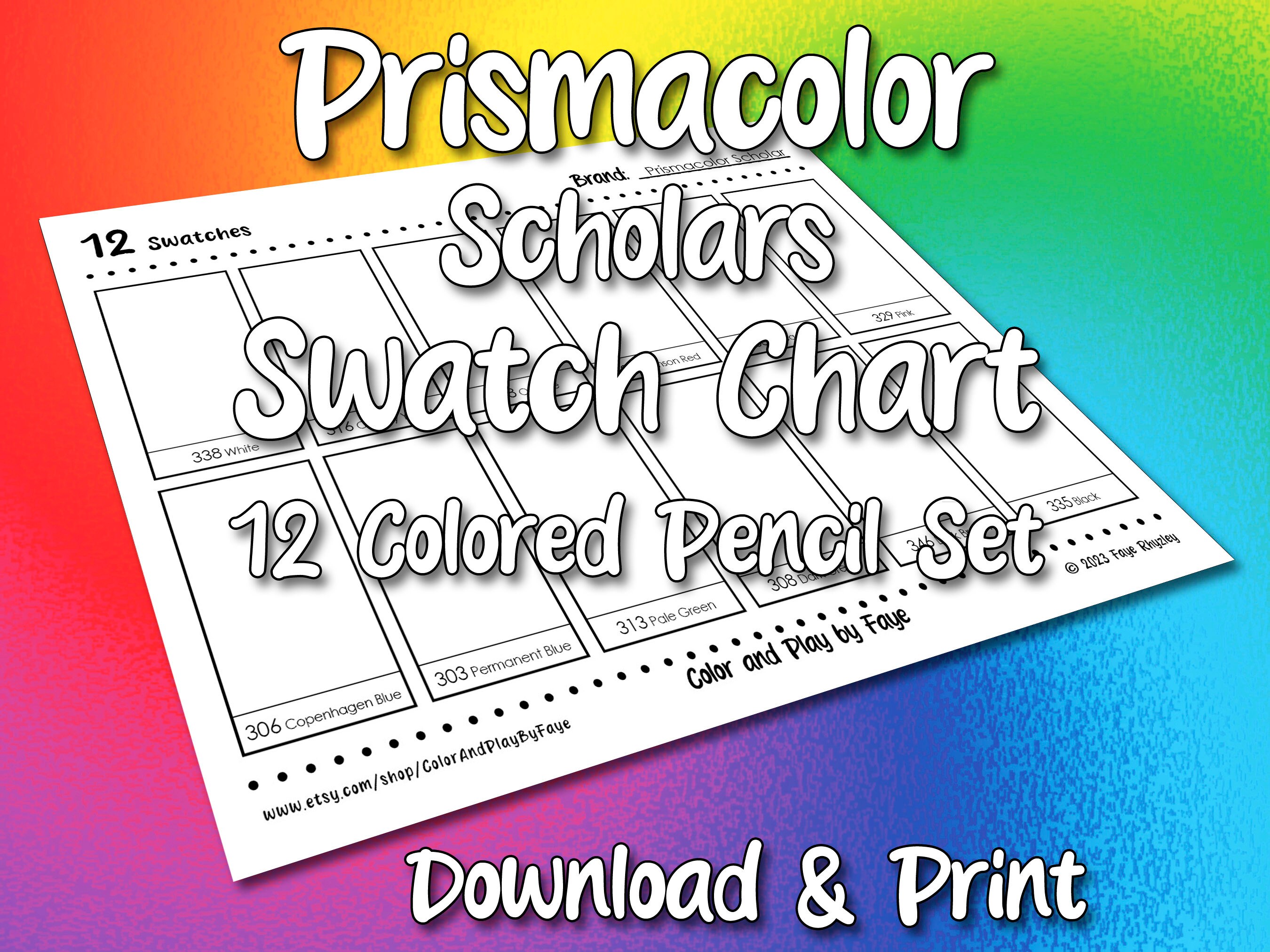 Prismacolor Scholar Swatch Chart Bundle | DIY Colored Pencil Charts ...
