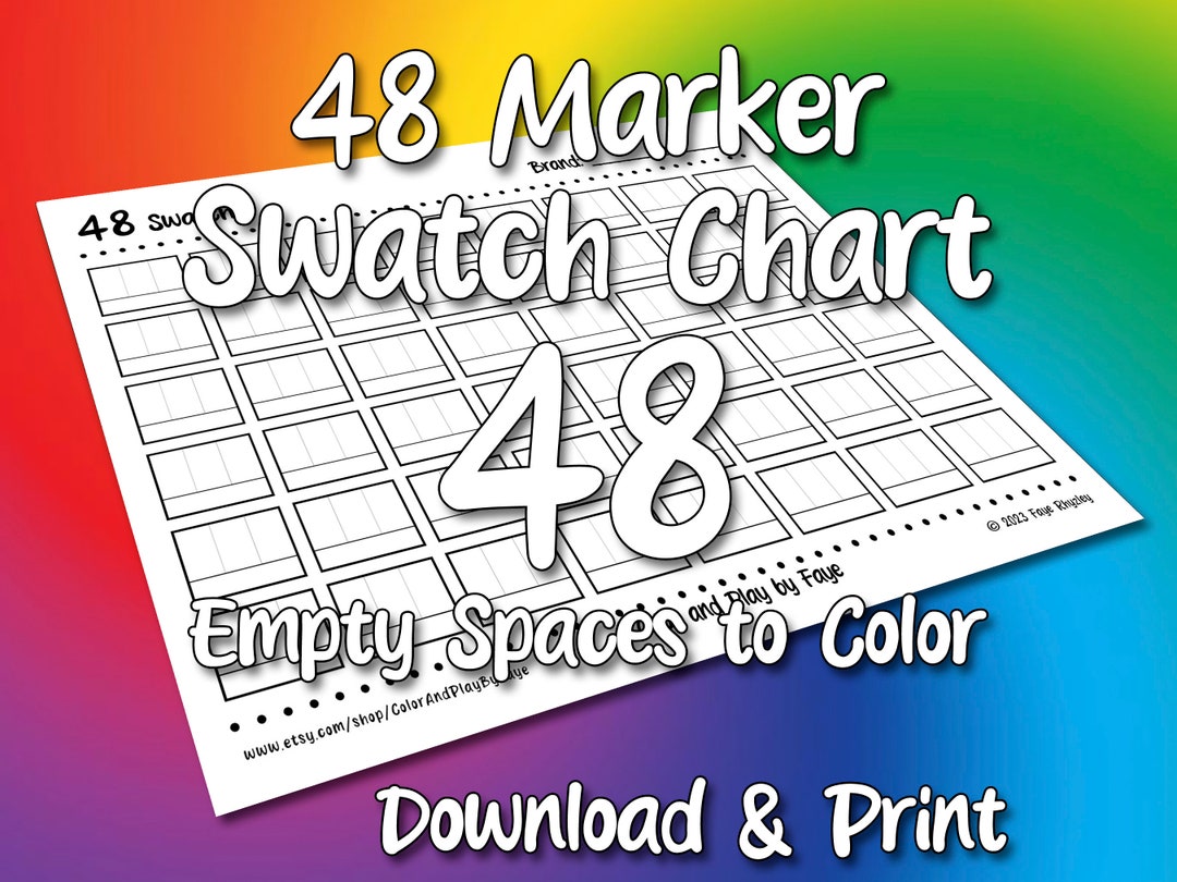 Color Chart 48 Fill In 48 Marker Swatch Chart | DIY Printable PDF Color Chart Swatch Page | US ...