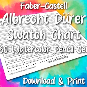 Tabela de Amostras Faber Castell 60 para Conjunto de Lápis Aquarela Albrecht Durer | Página de Amostra de Tabela de Cores em PDF para Impressão DIY | Papel Carta EUA e A4