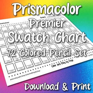 Tabela de Amostras Prismacolor 72 para Conjunto de Lápis de Cor Premier | Página de Amostras de Tabela de Cores em PDF para Impressão DIY | Papel Tamanho Carta EUA e A4