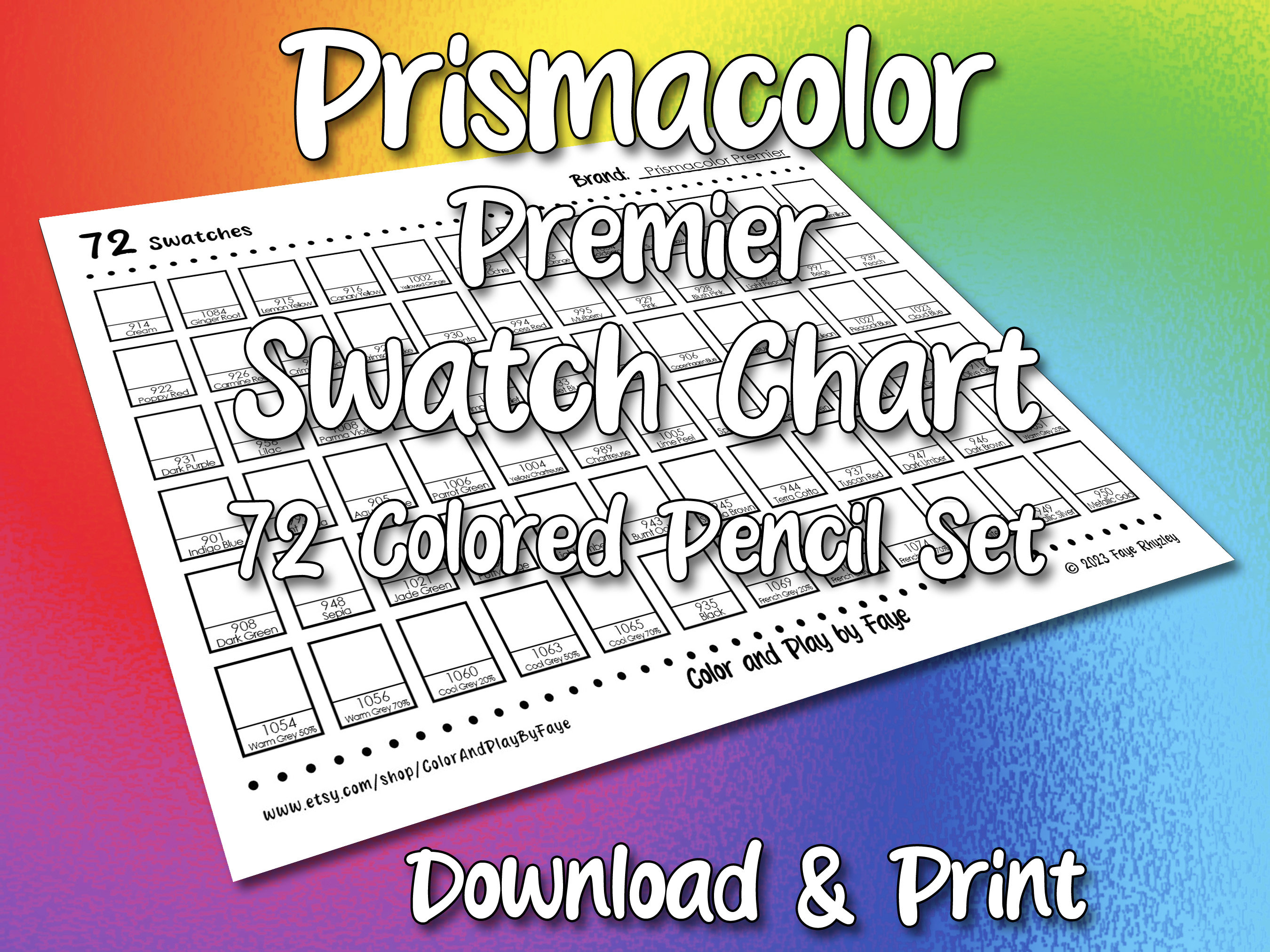 Prismacolor Premier 72 Swatch Page DIY Colored Pencil Charts Download ...