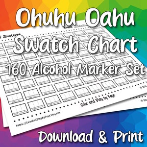 Ohuhu Oahu 160 Swatch Chart für Chisel Tip Alkohol Marker Set | DIY druckbare PDF-Farbkarte Musterseite | US Letter & A4 Papier