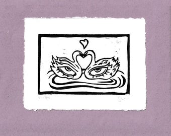 Surreal Swans Ink Block Print