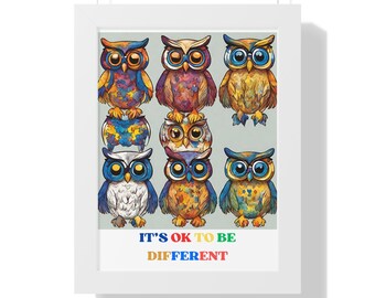 Autism Framed Vertical Poster| It's OK to Be Different | Autism Art | Autistic Spectrum | Black Frame Poster for Autism Art| White Frame