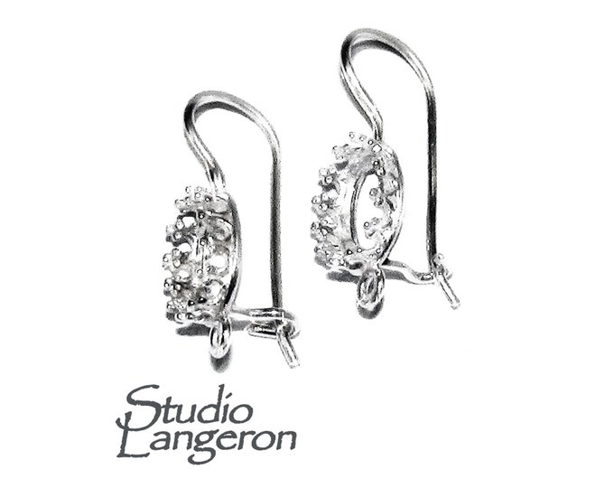 6x8 mm size 925 sterling silver blank earrings with bezel cup and closed ring, earring components, bezel cup, 925 silver - 1 pair (2 piece)