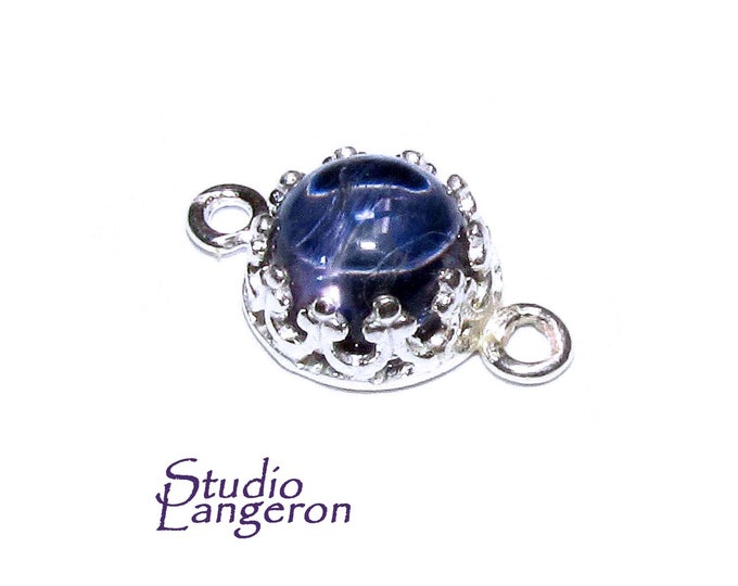 925 Sterling Silver natural iolite round Link Connector size 14x7 mm, Natural iolite silver link, Jewelry making, Connector - 1 piece