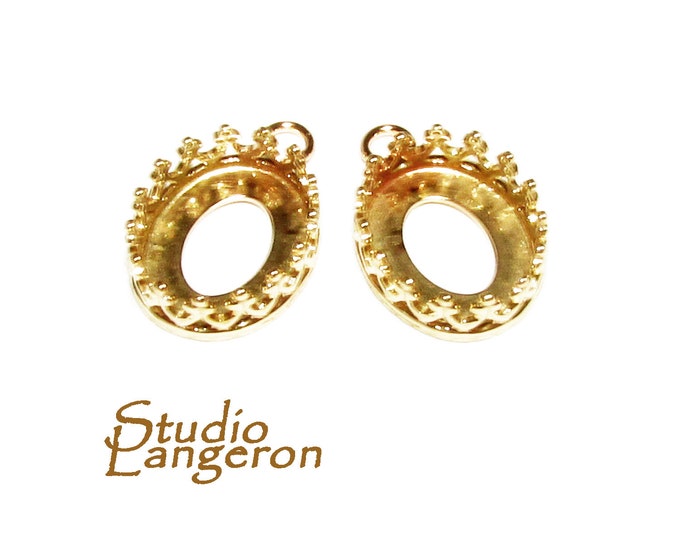 14K solid yellow gold Bezel Cups size 8x10 mm with loop, Bezel cup, Setting, 14K solid gold, Jewelry making, Oval bezel cup - 1 piece