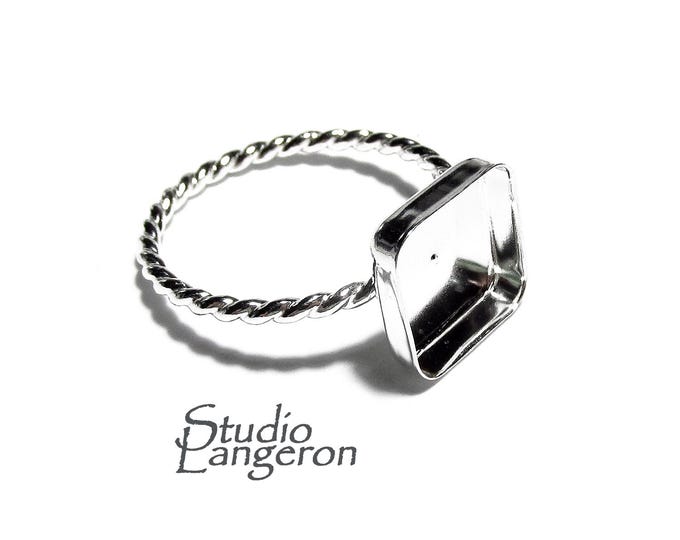 925 sterling silver twisted blank ring with bezel cup 10x10mm size 4, 5, 6, 7, 8, 9, 10, 11, bezel cup, base ring, Jewelry making - 1 piece