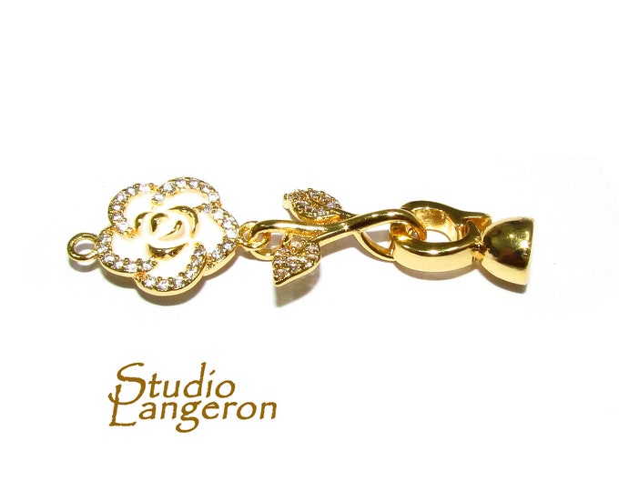 14K Yellow Gold filled Hook Eye Large Clasp, Gold Filled decorative clasp with enamel, Clasp findings, Jewelry making - 1 piece