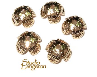 14K Yellow gold filled decorative bead caps, bead cap, 14K gold filled, jewelry making, gold filled bead cap, Bead caps findings - 1 piece