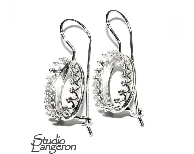 12x16 mm size 925 sterling silver blank earrings with oval bezel cup, Jewelry making, Setting, bezel cup, Base earrings - 1 pair (2 pieces)