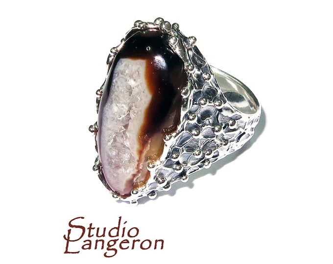 Druse agate statement ring 925 sterling silver size 8, handmade ring, single copy, sterling silver, Druse agate, Agate ring