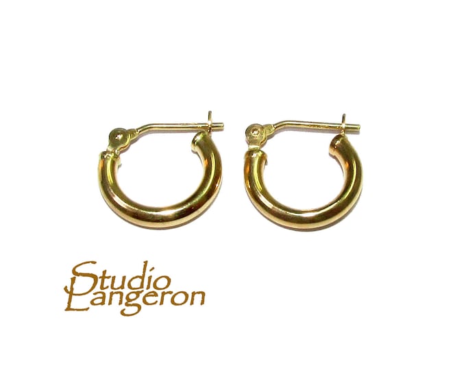 14K Solid gold 2.0 mm Tubing 12 mm Hoop Earrings, Earrings Hoop, Gold earrings, Earring components, Jewelry making - 1 pair (2 pieces)