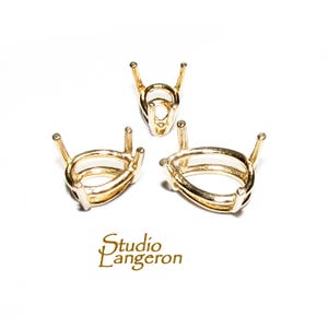 14K Solid gold Pear Basket 4-Prong Setting Size 3x5 - 8x12mm, Bezel cup, Gold Basket setting, Prong setting, Jewelry making - 1 piece
