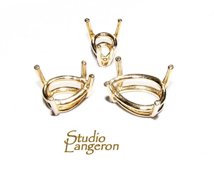14K Solid gold Pear Basket 4-Prong Setting Size 3x5 - 8x12mm, Bezel cup, Gold Basket setting, Prong setting, Jewelry making - 1 piece