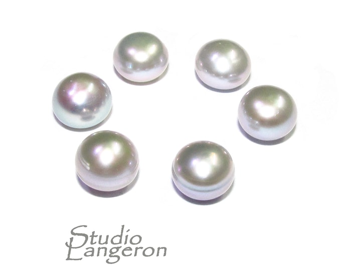 8 mm grey pearls half-drilled Cabochon, Natural Pearl, grey pearls Gemstone, Round pearl, Jewelry making, ring, earrings - 1 piece