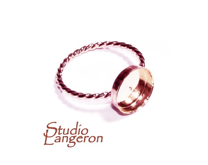 14K Rose gold filled twisted blank ring with bezel cup 10mm size 4, 5, 6, 7, 8, 9, 10, Jewelry making, Mounting ring, bezel cup - 1 piece