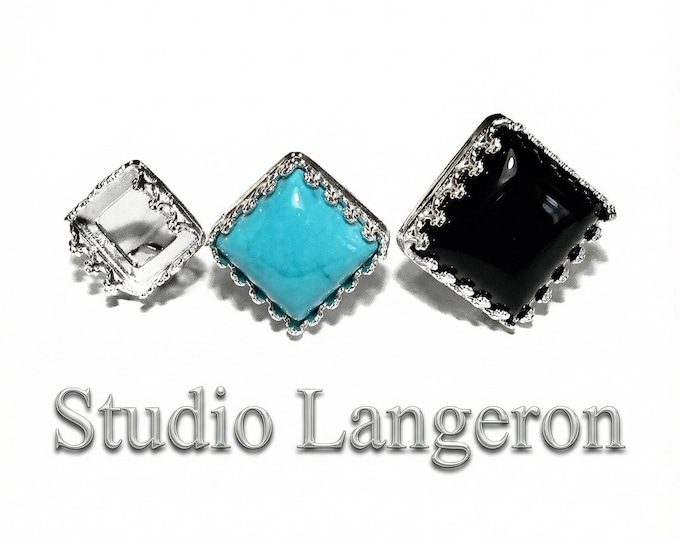 925 Sterling Silver Blank earrings size 8x8, 10x10, 12x12 mm, square Bezel cup, Jewelry making, Setting, Base Earrings - 1 pair (2 pieces)