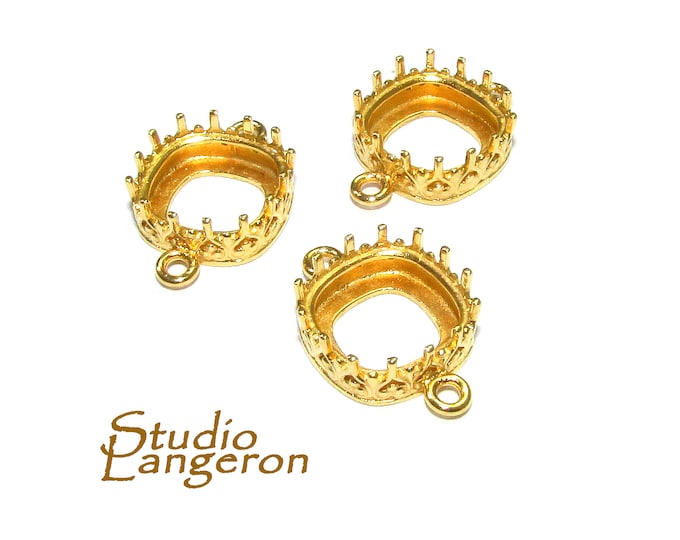 14K Gold filled cushion Bezel Cups size 10x10 mm with two closed rings, Bezel cup, Setting, Jewelry making, Blank Pendant - 1 piece