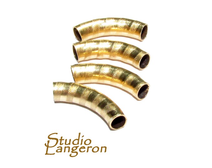 14K Gold Filled Pattern Curved Tube beads size 4x18 mm, tubes gold filled, tube, Jewelry making, tube bracelet, gold filled - 1 piece