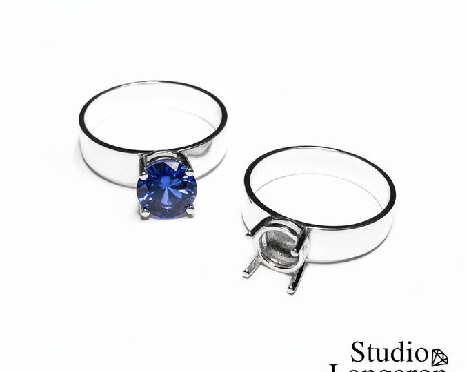 925 sterling silver blank ring with 4-prong setting 7 mm size 4-11, silver ring, Jewelry making, base ring, Setting, Prong setting - 1 piece