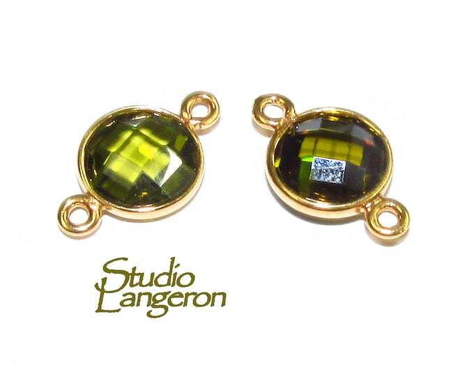 14K Gold Filled Checkerboard Peridot Round Link Connector size 15x9 mm, Peridot gold filled link, Link connector, Connector - 1 piece