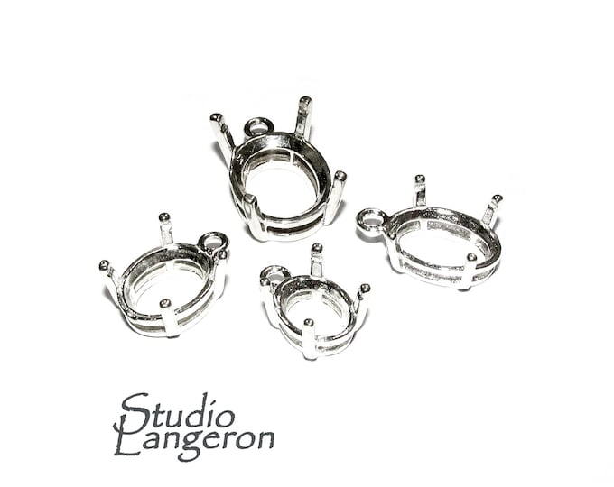 925 sterling silver Oval Basket 4-Prong Setting with loop size 5x7 - 15x20 mm, Bezel cup, Jewelry making, Prong setting - 1 piece