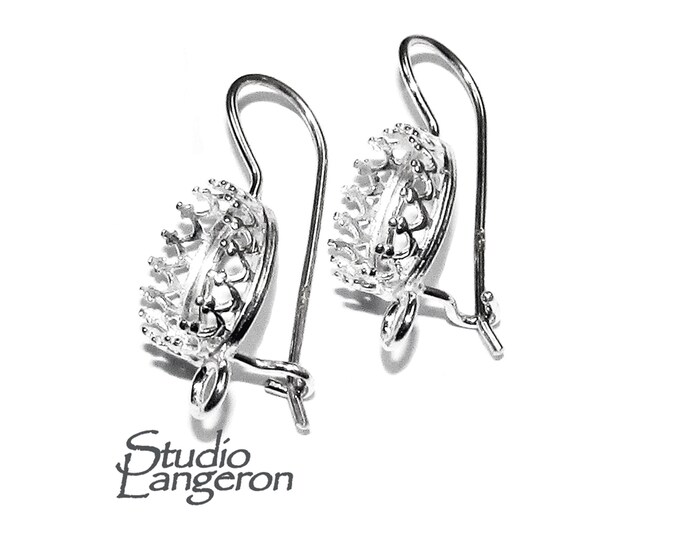 8x10 mm 925 sterling silver blank earrings with bezel cup and closed ring, Jewelry making, bezel cup, base earrings - 1 pair (2 piece)