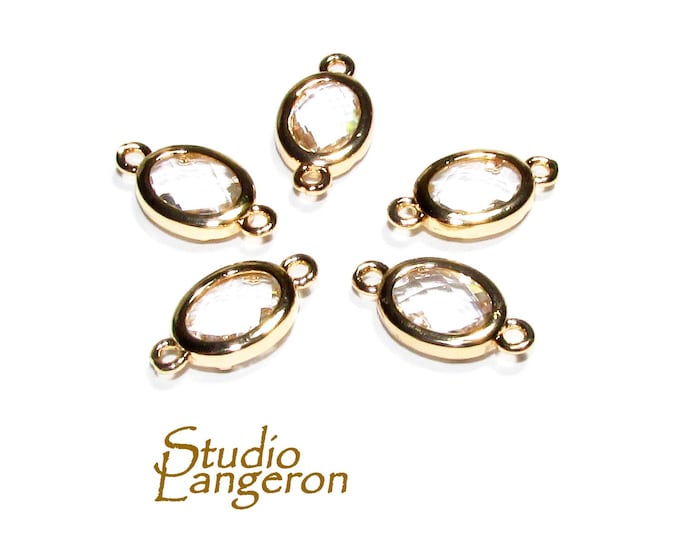 14K Gold Filled White crystal oval Link Connector size 14.0x7.5mm, White crystal gold filled link, Link connector, Jewelry making - 1 piece