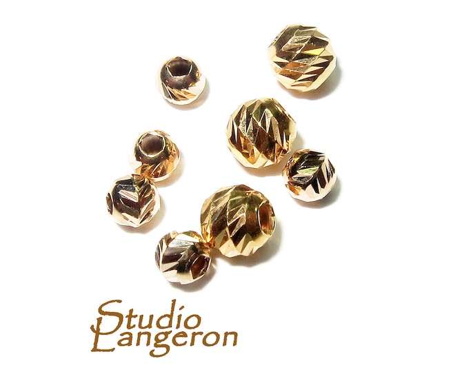 14K yellow gold filled diamond cut beads size 2,5, 3,0, 4.0, 5.0, 6.0mm, round beads, Jewelry making, diamond cut beads - 1 piece