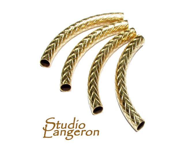 14K Gold Filled Pattern Curved Tube beads size 4x38 mm, tubes gold filled, tube, Jewelry making, tube bracelet, gold filled - 1 piece