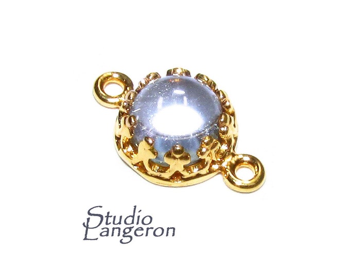 14K Gold Filled natural blue topaz round Link Connector size 14x7 mm, Natural blue topaz silver link, Jewelry making, Connector - 1 piece