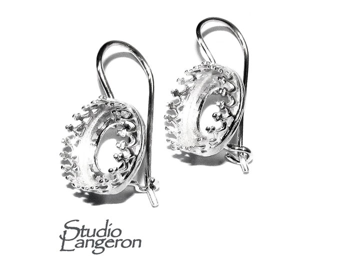 10 mm size 925 sterling silver blank earrings with bezel cup, Jewelry making, Setting, bezel cup, base earrings, Silver - 1 pair (2 pieces)
