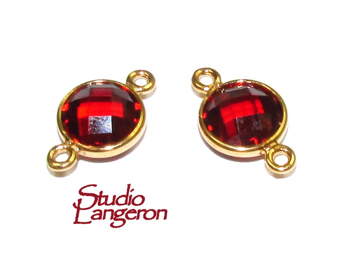 14K Gold Filled Checkerboard Garnet Round Link Connector size 15x9 mm, Jewelry making, Garnet gold filled link, Link connector - 1 piece