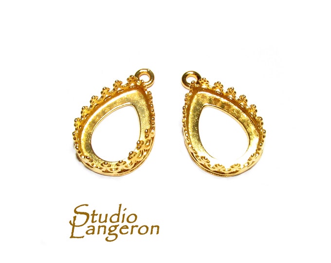 14K solid yellow gold Pear Bezel Cups size 10x14 mm with loop, Bezel cup, Setting, 14K solid gold, Jewelry making, Pear bezel cup - 1 piece