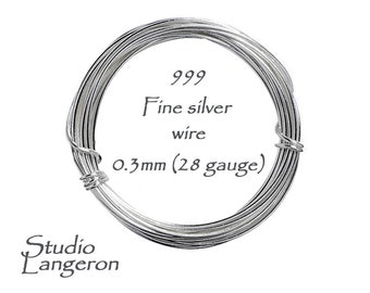 EN VENTE!!!  3.0 mètres (10 pieds) 999 fil d’argent fin Dead-Soft 0.3 mm (28 GA), Argent 999, Fil d’argent, Fil d’argent fin, Fabrication de bijoux