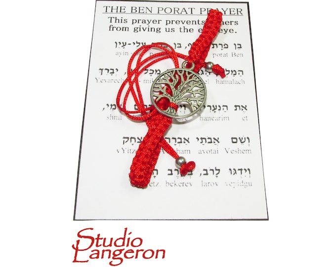 Red string bracelet, Red bracelet with prayer, Jerusalem, Judaism, Red string from Israel, Ben Porat prayer, Jerusalem, Israel, Tree of life