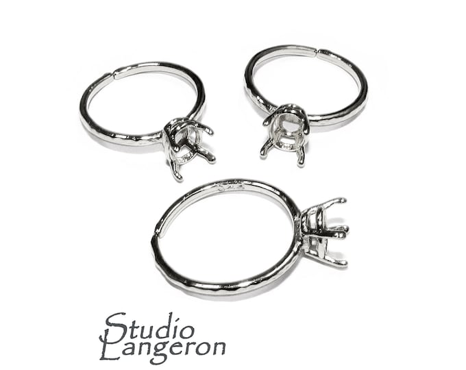 925 sterling silver open blank ring with 4-prong setting 6x8 mm, silver ring, Jewelry making, base ring, Setting, Ring mounting - 1 piece