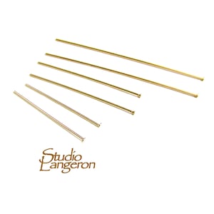 14K Solid Gold Pins Flat Head 24 Ga (0.5 mm) size 13, 25, 38 mm, Jewelry making, Headpins, Pin Solid Gold, 14K Gold - 1 piece