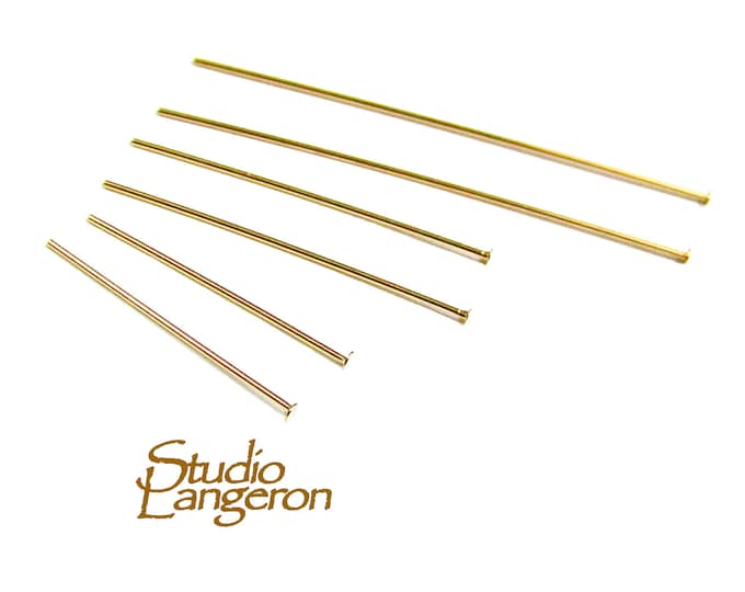 14K Solid Gold Pins Flat Head 24 Ga (0.5 mm) size 13, 25, 38 mm, Jewelry making, Headpins, Pin Solid Gold, 14K Gold - 1 piece