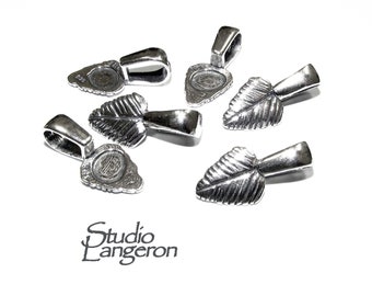 925 Sterling silver piccolo colla-su foglia pendente Bail, piatto base di ciondolo di Pad, sterling argento Bail Bail, Bail, argento, Bail individuazione - 1 pezzo