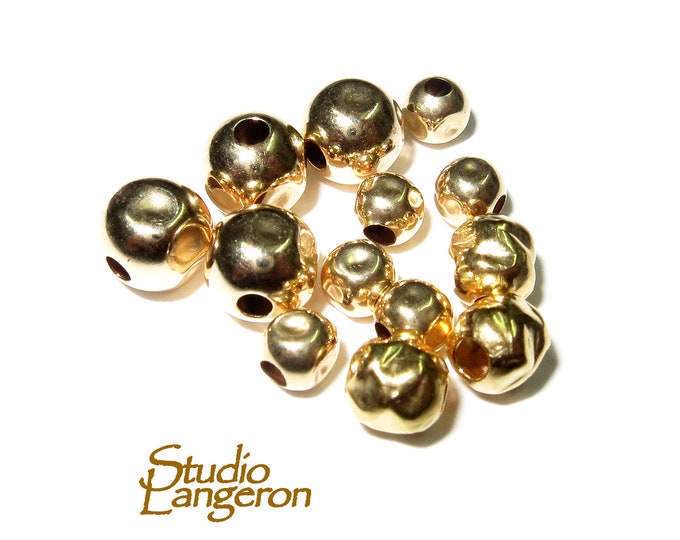 14K yellow gold filled hammered beads size 3.0-12.0 mm, Hammered gold filled beads, Jewelry making, gold filled beads - 1 piece
