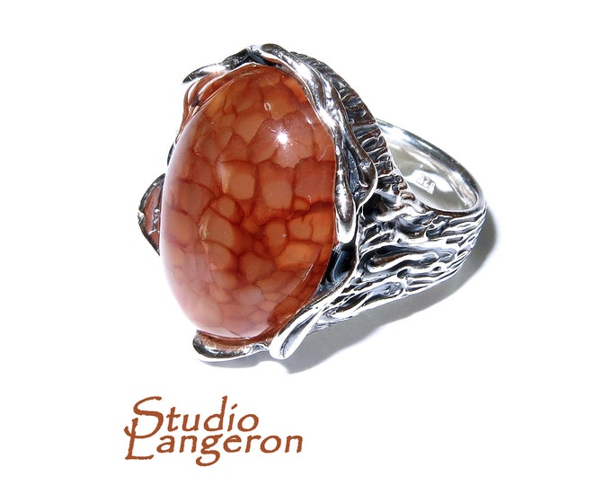 Statement Dragon Vein Agate ring 925 sterling silver size 6, handmade ring, Dragon Vein Agate, single copy, silver ring, gemstone - 1 piece