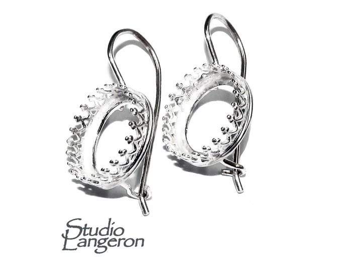 12 mm 925 sterling silver blank earrings with bezel cup, Jewelry making, Setting, bezel cup, base earrings, 925 silver - 1 pair (2 pieсes)
