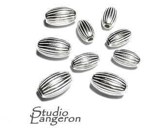 925 Sterling Silver corrugated shiny oval Beads Size 3x5, 4x6.5, 5x7 mm, Jewelry making, Corrugated oval Beads, Silver oval beads - 1 piece