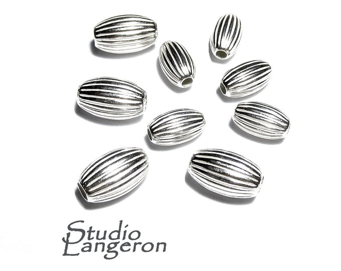 925 Sterling Silver corrugated shiny oval Beads Size 3x5, 4x6.5, 5x7 mm, Jewelry making, Corrugated oval Beads, Silver oval beads - 1 piece