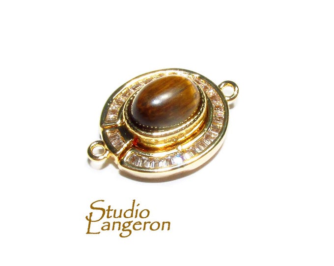 14K Yellow gold filled Magnetic Clasps with tiger's eye size 18.5x13.0mm, Magnetic clasps, Jewelry making, Gold filled clasp - 1 piece