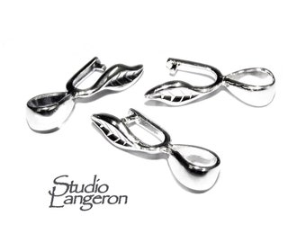 925 Sterling silver Leaf Pinch Pendant Bail with Loop, Bail silver, Bail findings, Jewelry making, Leaf bail, bail for pendant - 1 piece