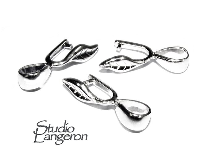 925 Sterling silver Leaf Pinch Pendant Bail with Loop, Bail silver, Bail findings, Jewelry making, Leaf bail, bail for pendant - 1 piece